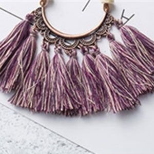 Purple thread Crescent tassel necklace 1277